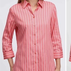 Foxcroft NWOT SmEvelyn 3/4 Sleeve Button-up, cotton, no-iron pink striped blouse